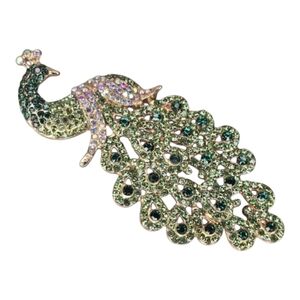 Vintage Emerald Green Peacock Brooch Pin Rhinestone Bird Elegant Iridescent